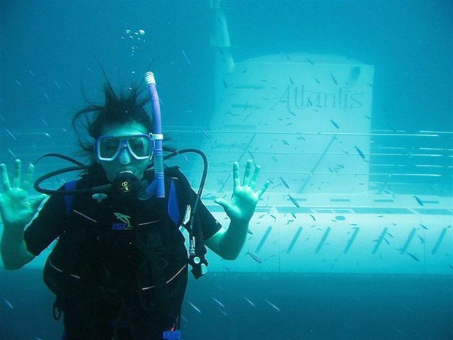 Naomi by the Atlantis submarine at Gab Gab II