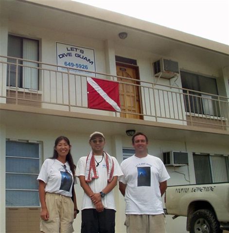 Dive shop owners Chris & Yukiko along with one of our favorite customers